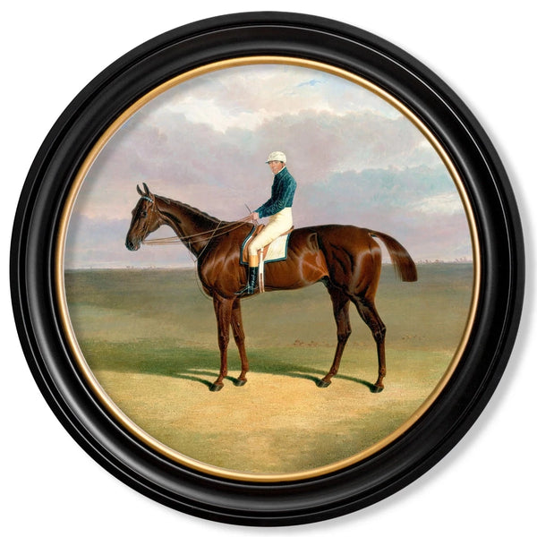 C.1840 Horse & Rider Round Framed Print by T A Interiors