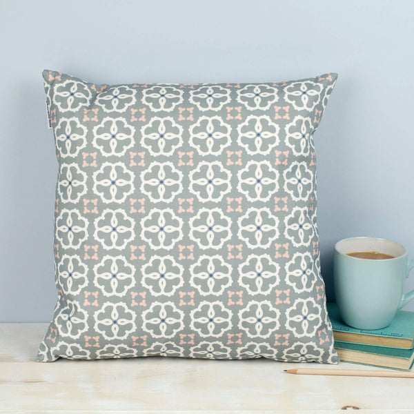 Grey, Blue & White Ines Square Cushion by Grace & Favour Home