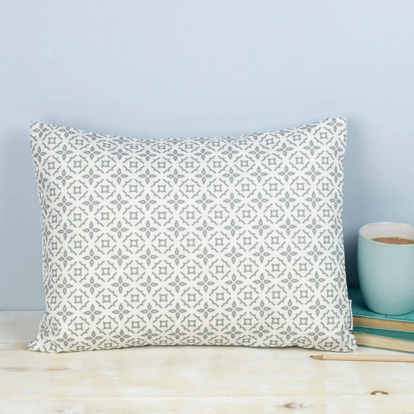 Geometric Grey & White Meryam Print Rectangle Cushion by Grace & Favour Home