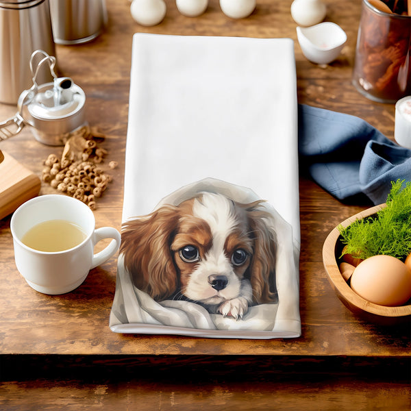 Ned - Puppy King Charles Tea-Towel by Homemade Hollydays