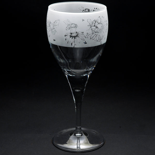 Bee | Crystal Wine Glass | Engraved by Glyptic Glass Art