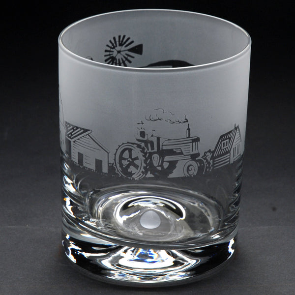 Farm Scene | Whisky Tumbler Glass | Engraved by Glyptic Glass Art