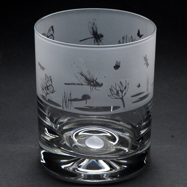 Butterfly & Dragonfly | Whisky Tumbler Glass | Engraved by Glyptic Glass Art