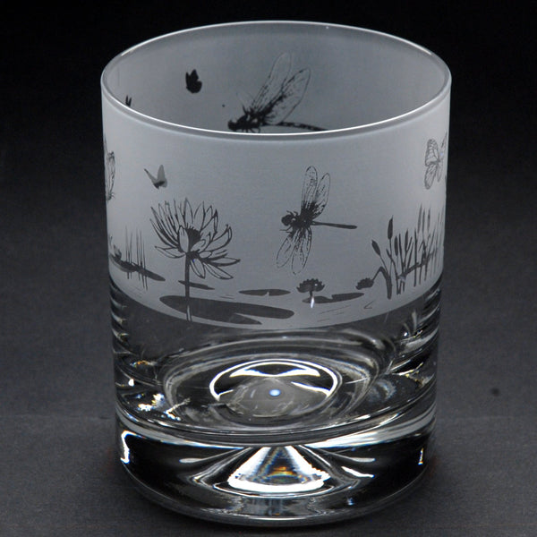 Butterfly & Dragonfly | Whisky Tumbler Glass | Engraved by Glyptic Glass Art
