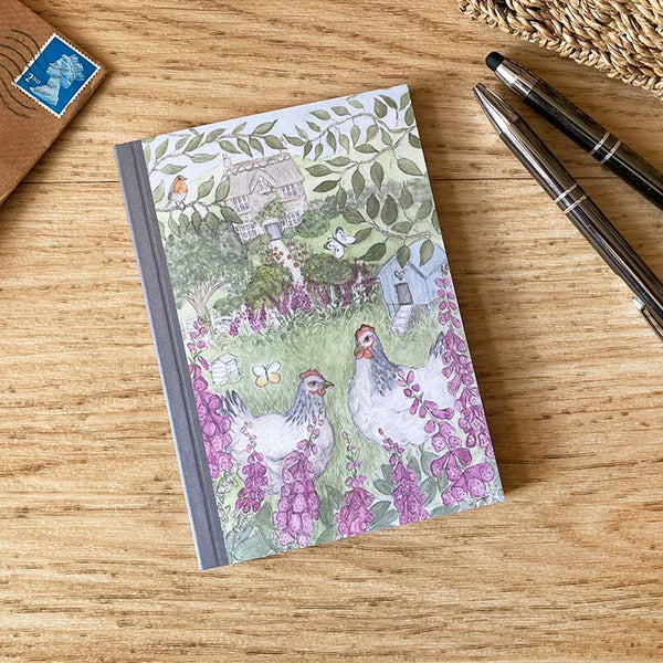 Hens in Foxgloves A6 Notebook by Mosney Mill