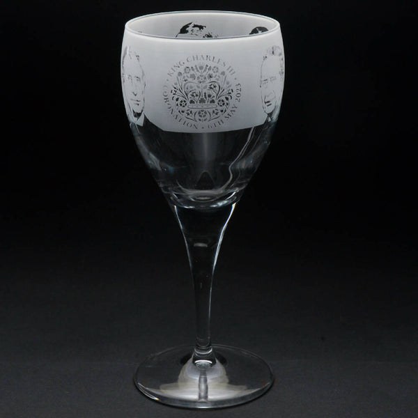 King Charles III Coronation | Crystal Wine Glass | Engraved by Glyptic Glass Art