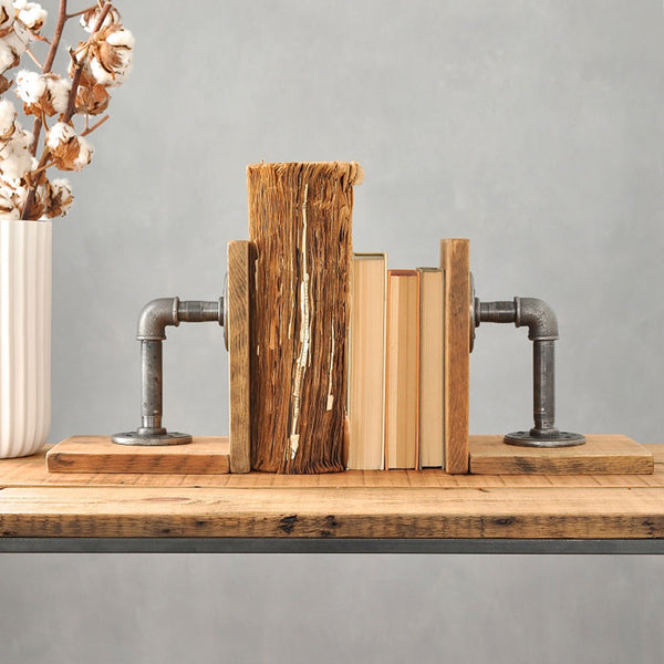 Pair Of Industrial Wood And Steel Bookends by Industrial By Design