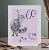 60 Pop the Purr-secco Birthday Card British Made 60 Pop the Purr-secco Birthday Card by Wrendale