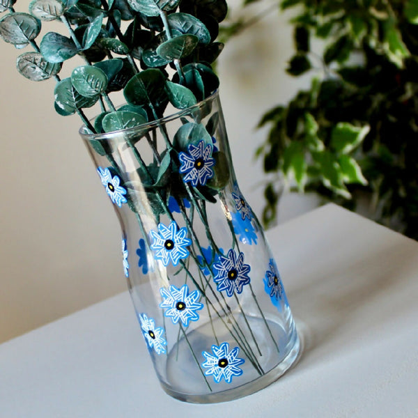 Blue Forget-Me-Not Hand Painted Glass Vase by Samara Ball