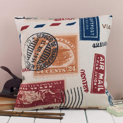 Vintage Stamps Print Airmail Cushion British Made Vintage Stamps Print Airmail Cushion by Grace & Favour Home