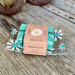 Daisy Soap Dish - Aqua British Made Daisy Soap Dish - Aqua by Berserks Glass