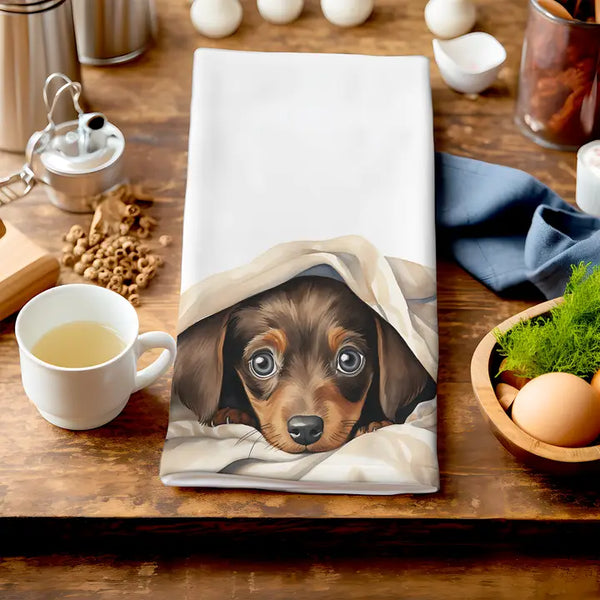 Coco - Puppy Dacshund Tea-Towel by Homemade Hollydays