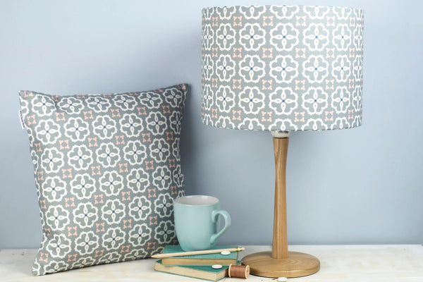 Grey, Blue & White Ines Print Lampshade by Grace & Favour Home