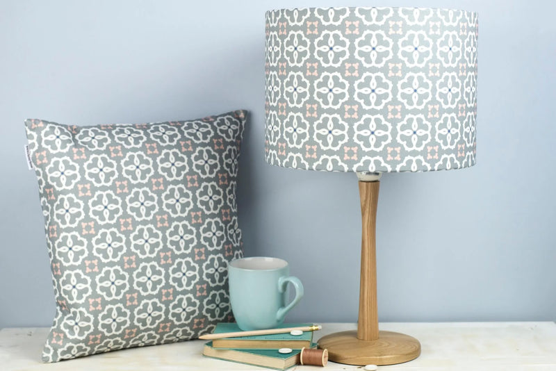 Grey, Blue & White Ines Print Lampshade British Made Grey, Blue & White Ines Print Lampshade by Grace & Favour Home