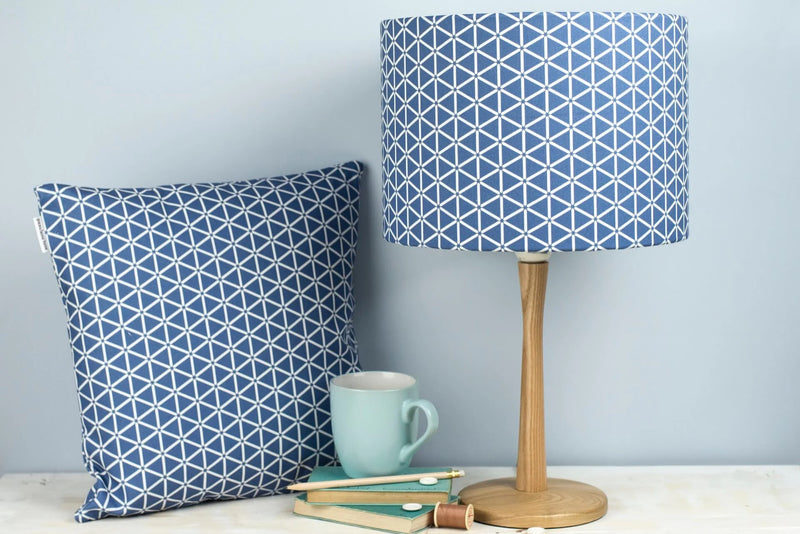 Geometric Blue & White Karin Print Lampshade British Made Geometric Blue & White Karin Print Lampshade by Grace & Favour Home