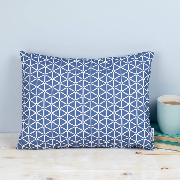 Geometric Blue & White Karin Print Rectangle Cushion by Grace & Favour Home