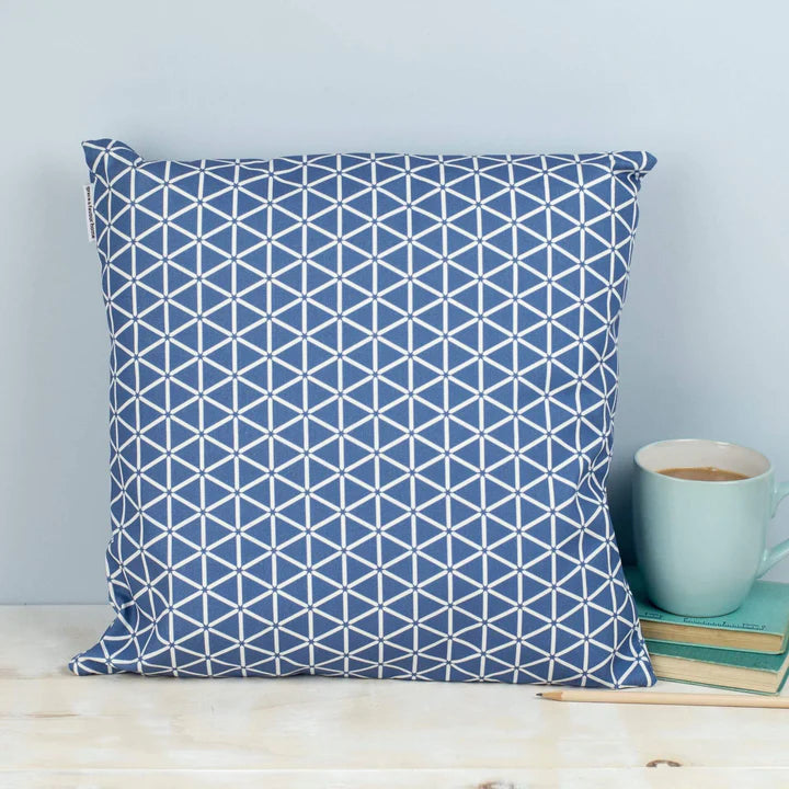 Geometric Blue & White Karin Print  Square Cushion British Made Geometric Blue & White Karin Print  Square Cushion by Grace & Favour Home