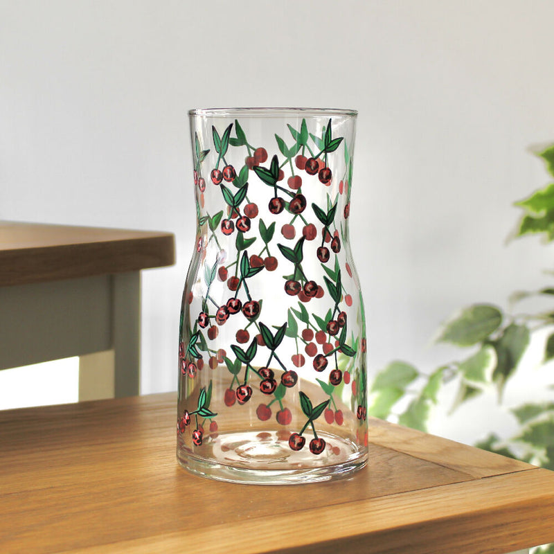 Cherry Hand Painted Glass Vase British Made Cherry Hand Painted Glass Vase by Samara Ball