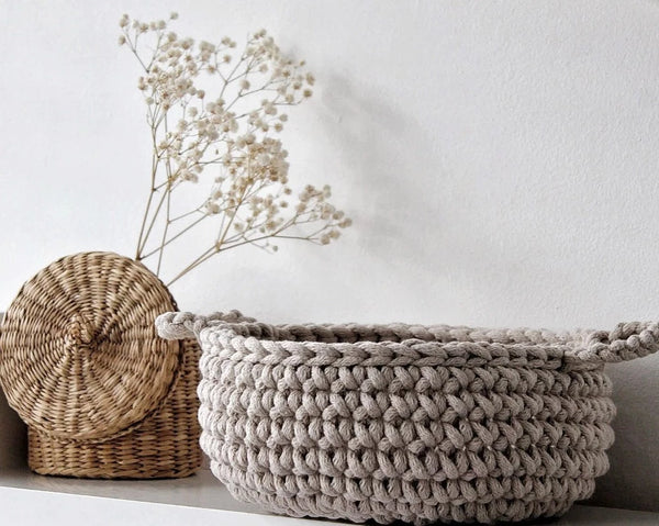 Crochet Flat Basket - Beige by Zuri House