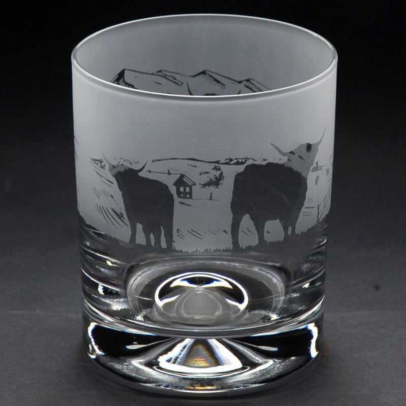 Highland Cattle | Whisky Tumbler Glass | Engraved British Made Highland Cattle | Whisky Tumbler Glass | Engraved by Glyptic Glass Art