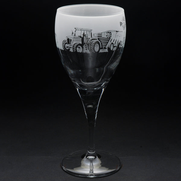 Farm Scene | Crystal Wine Glass | Engraved by Glyptic Glass Art