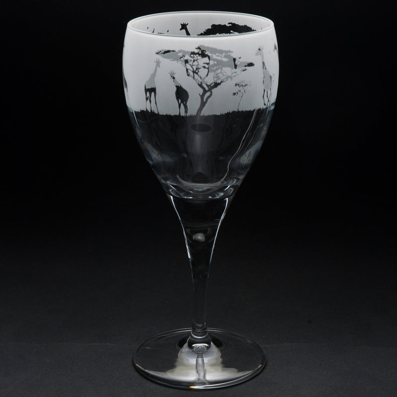 Giraffe | Crystal Wine Glass | Engraved British Made Giraffe | Crystal Wine Glass | Engraved by Glyptic Glass Art