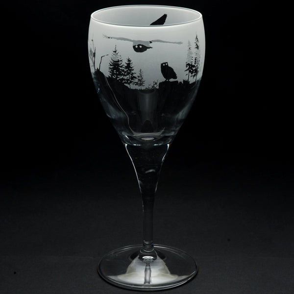 Owl | Crystal Wine Glass | Engraved by Glyptic Glass Art