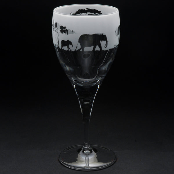 Elephant | Crystal Wine Glass | Engraved by Glyptic Glass Art