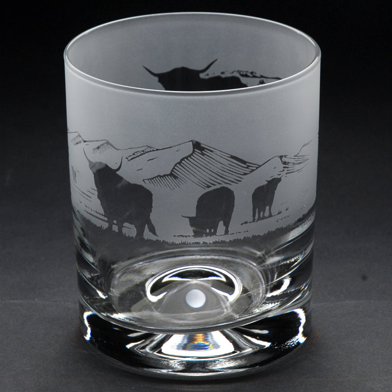 Highland Cattle | Whisky Tumbler Glass | Engraved British Made Highland Cattle | Whisky Tumbler Glass | Engraved by Glyptic Glass Art