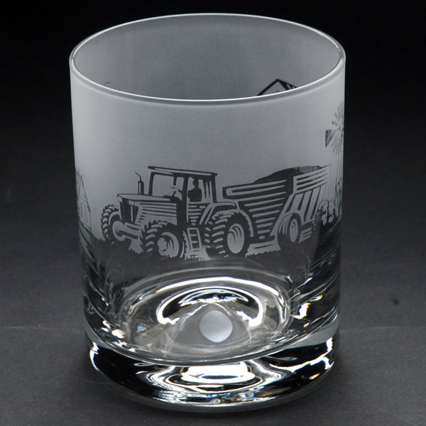 Farm Scene | Whisky Tumbler Glass | Engraved by Glyptic Glass Art