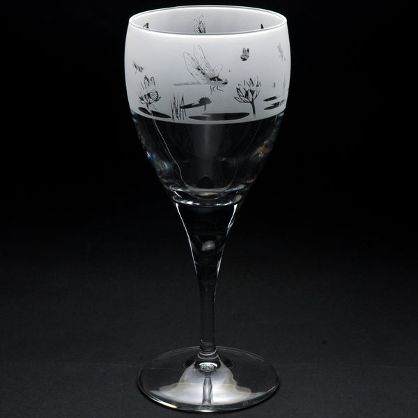 Butterfly & Dragonfly | Crystal Wine Glass | Engraved by Glyptic Glass Art