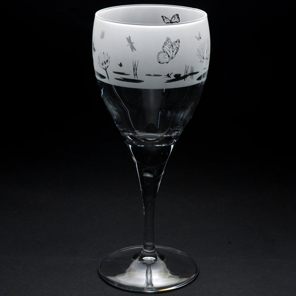 Butterfly & Dragonfly | Crystal Wine Glass | Engraved by Glyptic Glass Art