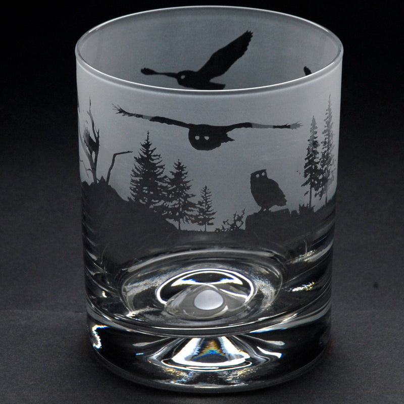 Owl | Whisky Tumbler Glass | Engraved British Made Owl | Whisky Tumbler Glass | Engraved by Glyptic Glass Art