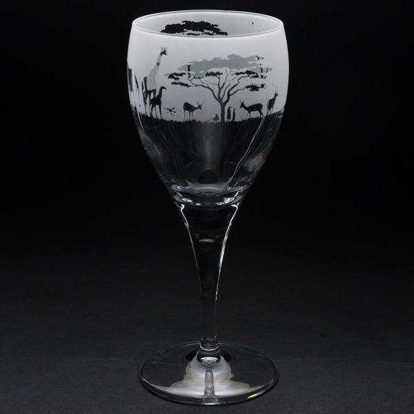 Safari | Crystal Wine Glass | Engraved by Glyptic Glass Art