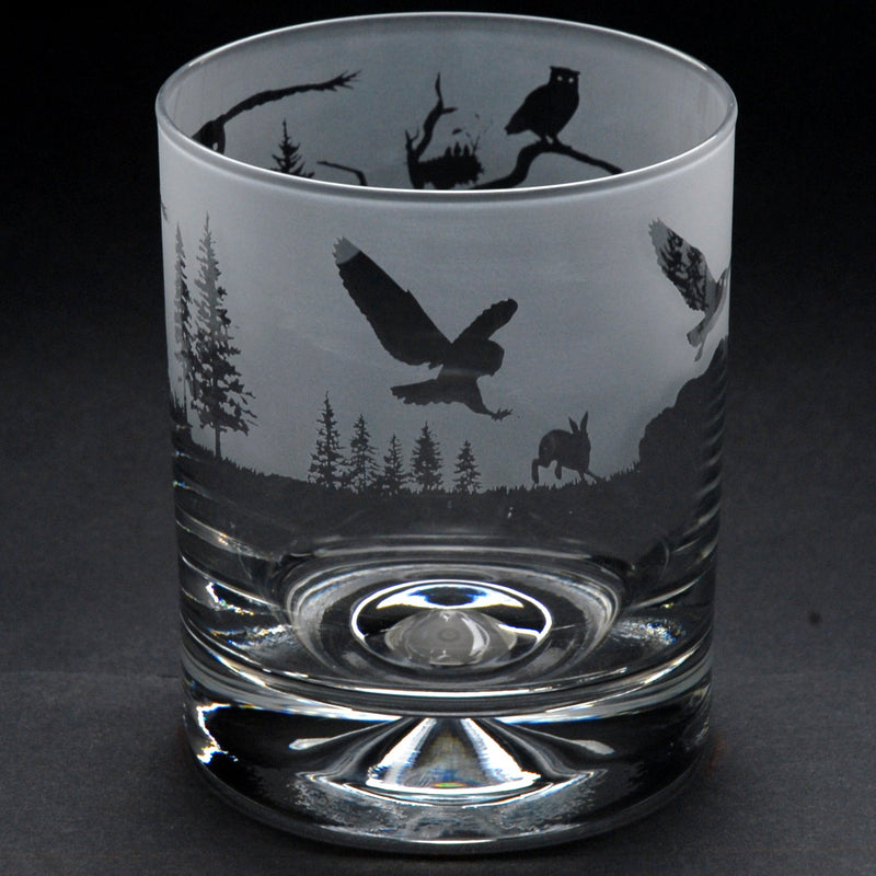 Owl | Whisky Tumbler Glass | Engraved British Made Owl | Whisky Tumbler Glass | Engraved by Glyptic Glass Art