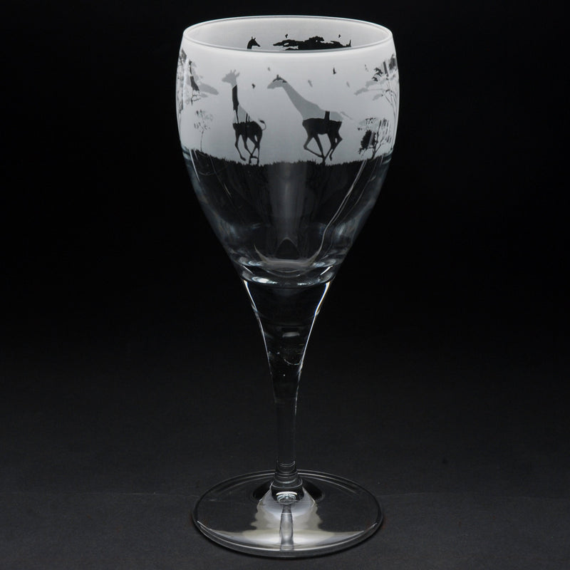 Giraffe | Crystal Wine Glass | Engraved British Made Giraffe | Crystal Wine Glass | Engraved by Glyptic Glass Art