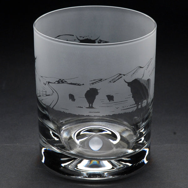 Highland Cattle | Whisky Tumbler Glass | Engraved by Glyptic Glass Art