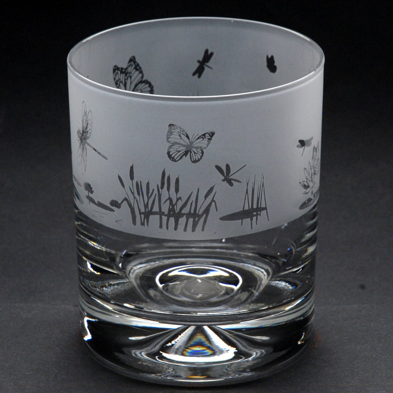Butterfly & Dragonfly | Whisky Tumbler Glass | Engraved British Made Butterfly & Dragonfly | Whisky Tumbler Glass | Engraved by Glyptic Glass Art