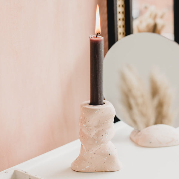 Sculpted candle holder - plaster pink by Badger & Birch
