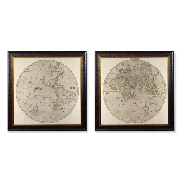 C.1660 Map of the World in Two Hemispheres Framed Print by T A Interiors
