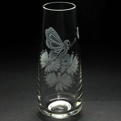 Fairy & Butterfly | 15cm Vase | Engraved British Made Fairy & Butterfly | 15cm Vase | Engraved by Glyptic Glass Art