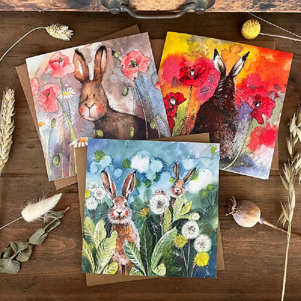 Hares Set of 3 Blank Cards by Alex Clark Art