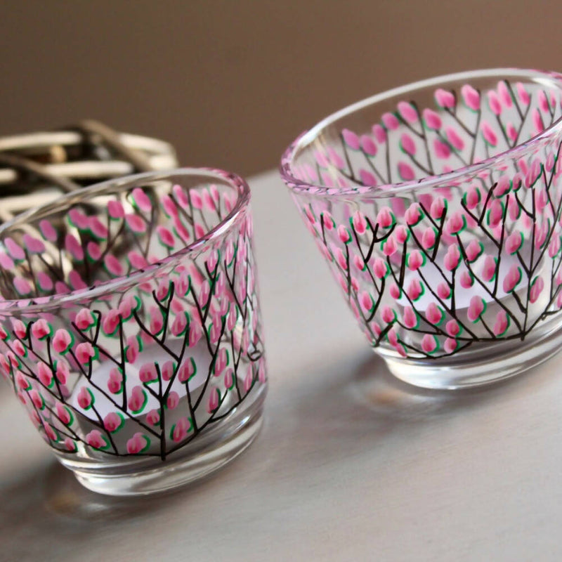 Pink Blossom Tea light Holders British Made Pink Blossom Tea light Holders by Samara Ball