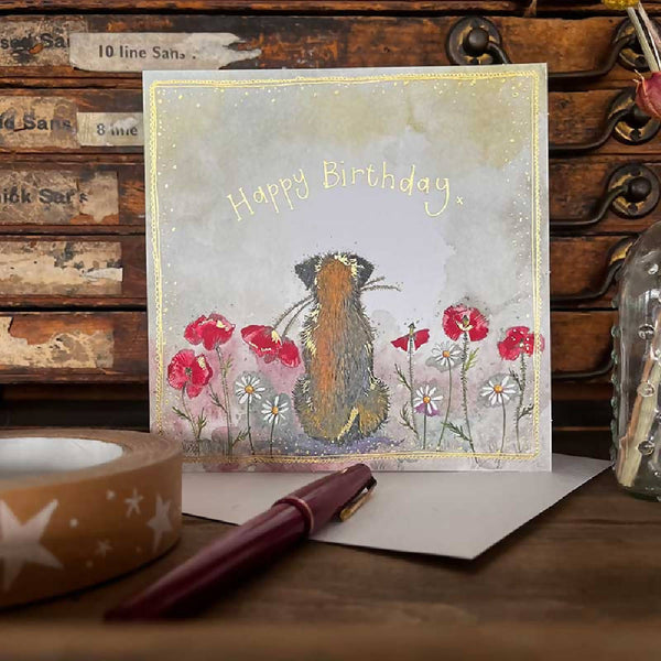 Border Terrier & Poppies Birthday Card by Alex Clark Art