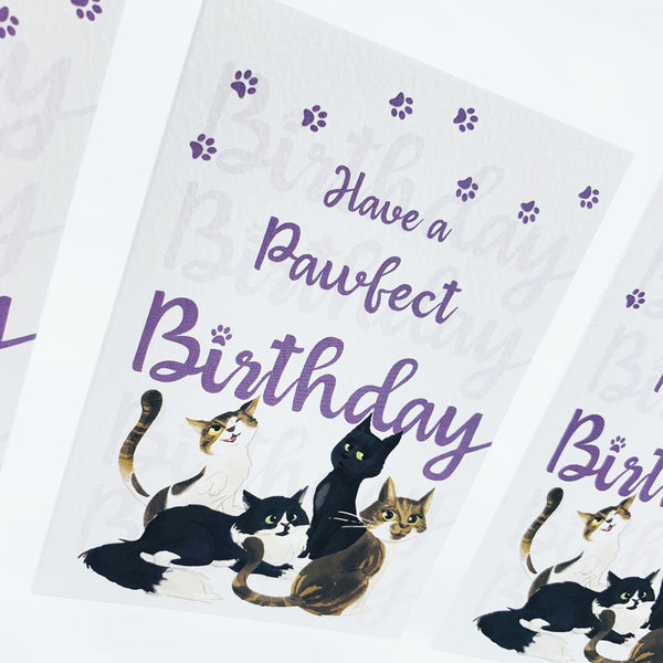 Pawfect Birthday Card - Cat Family by Hopping Dog Cards