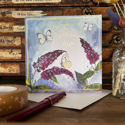 Butterflies & Buddleia Birthday Card for Mum British Made Butterflies & Buddleia Birthday Card for Mum by Alex Clark Art