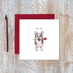 Love You Corgi Rose Card British Made Love You Corgi Rose Card by Toasted Crumpet