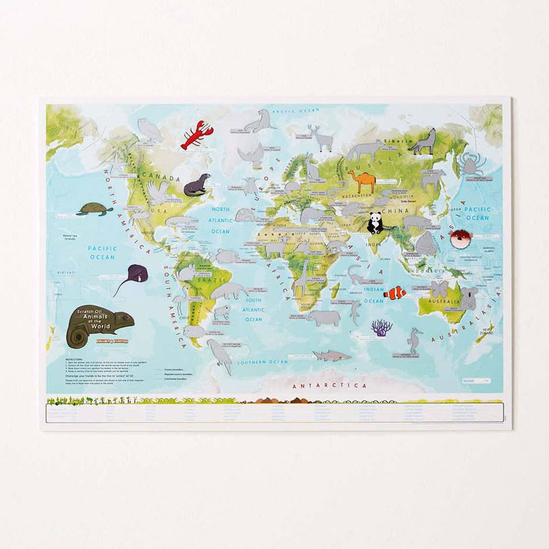 Kids Animal World Scratch Map British Made Kids Animal World Scratch Map by Maps International