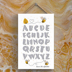 Bee Alphabet Plaque British Made Bee Alphabet Plaque by Vivid Squid