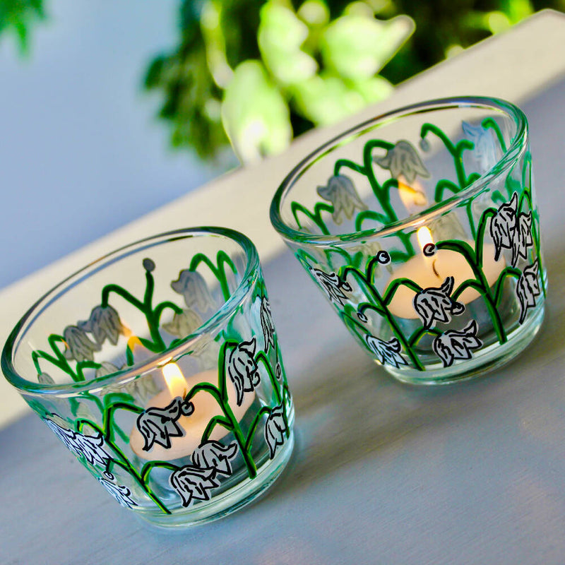 Lily of the Valley Hand Painted Tea Light Holders British Made Lily of the Valley Hand Painted Tea Light Holders by Samara Ball